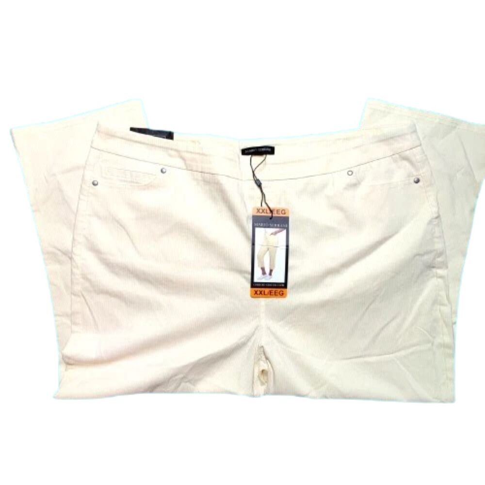 Mario Serrani XXL Comfort Stretch Capri Pants Yellow White Stripe Pull-On